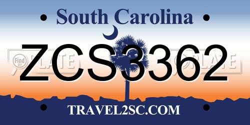 ZCS3362 South Carolina License Plate