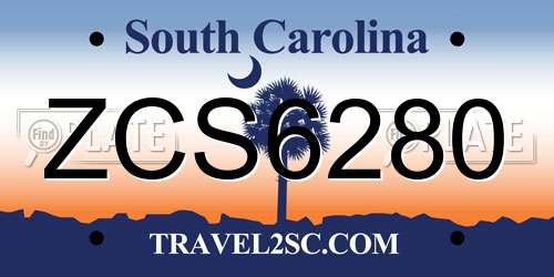 ZCS6280 South Carolina License Plate