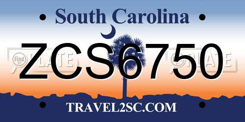 ZCS6750 South Carolina License Plate