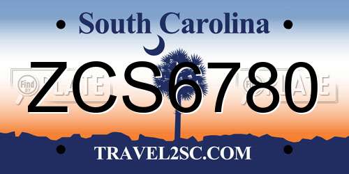 ZCS6780 South Carolina License Plate