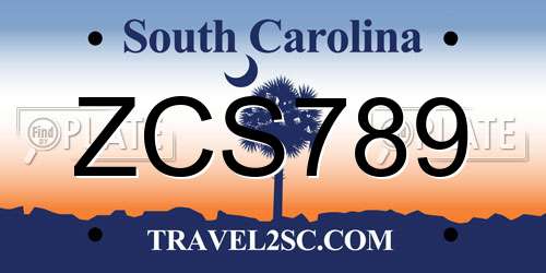 ZCS789 South Carolina License Plate