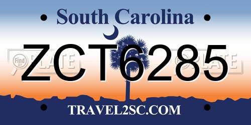 ZCT6285 South Carolina License Plate