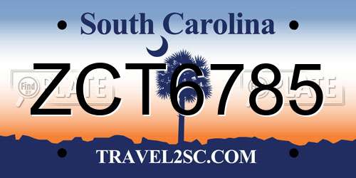 ZCT6785 South Carolina License Plate