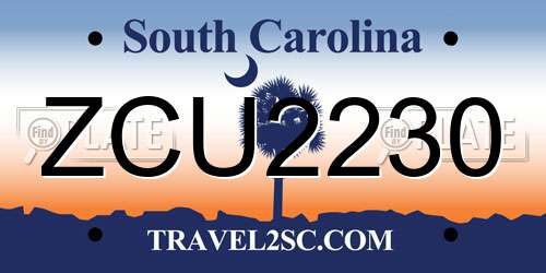 ZCU2230 South Carolina License Plate