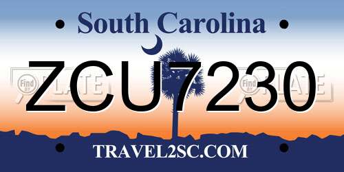 ZCU7230 South Carolina License Plate