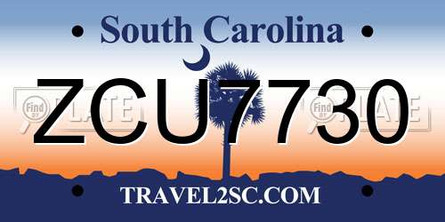 ZCU7730 South Carolina License Plate