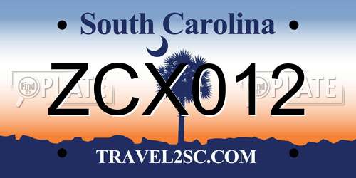 ZCX012 South Carolina License Plate