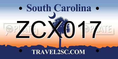 ZCX017 South Carolina License Plate