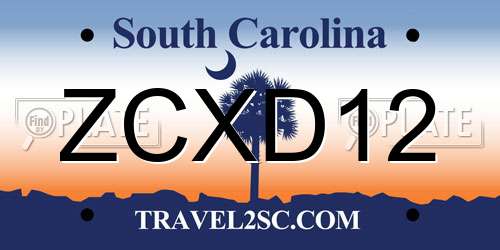 ZCXD12 South Carolina License Plate