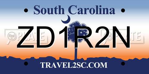 ZD1R2N South Carolina License Plate