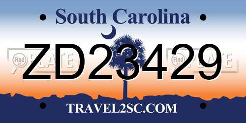ZD23429 South Carolina License Plate