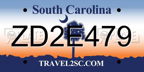 ZD2E479 South Carolina License Plate