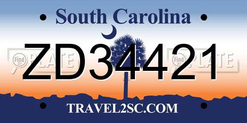 ZD34421 South Carolina License Plate