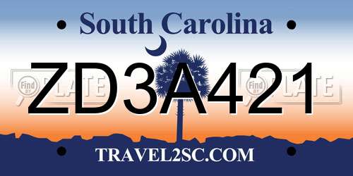 ZD3A421 South Carolina License Plate