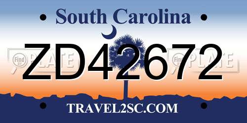 ZD42672 South Carolina License Plate