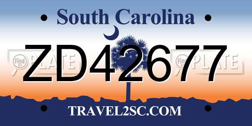 ZD42677 South Carolina License Plate