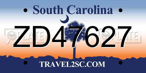 ZD47627 South Carolina License Plate