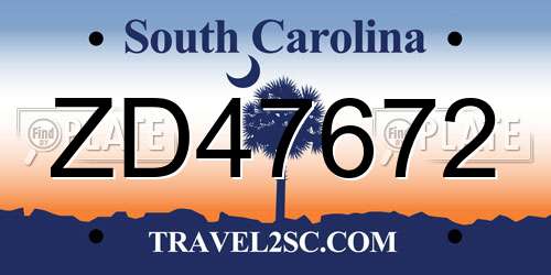 ZD47672 South Carolina License Plate