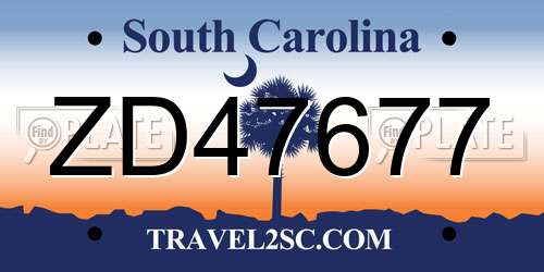 ZD47677 South Carolina License Plate