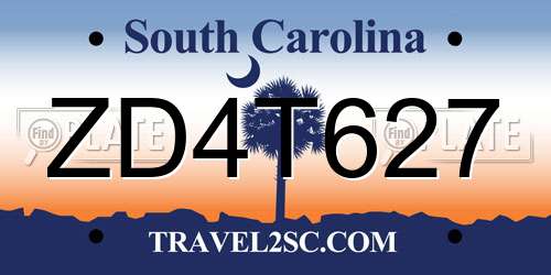 ZD4T627 South Carolina License Plate