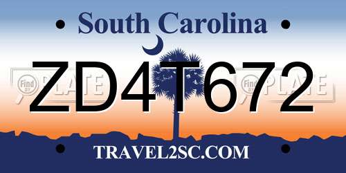 ZD4T672 South Carolina License Plate