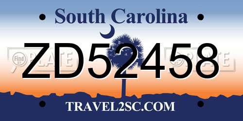 ZD52458 South Carolina License Plate