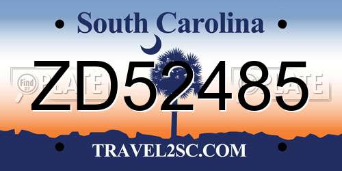 ZD52485 South Carolina License Plate