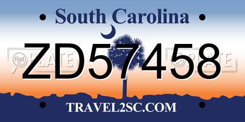 ZD57458 South Carolina License Plate
