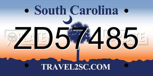 ZD57485 South Carolina License Plate