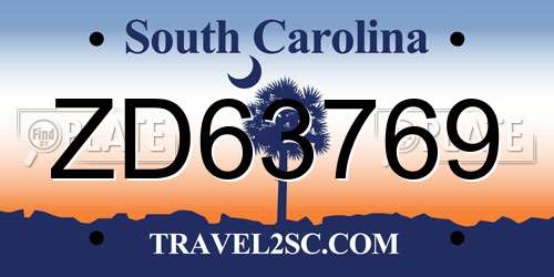 ZD63769 South Carolina License Plate