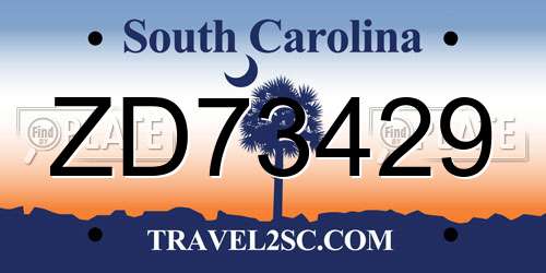 ZD73429 South Carolina License Plate
