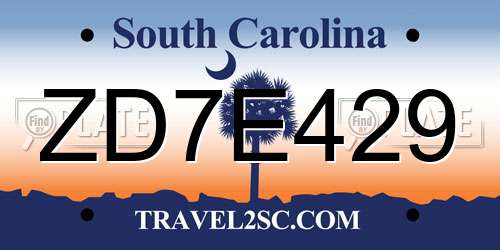 ZD7E429 South Carolina License Plate