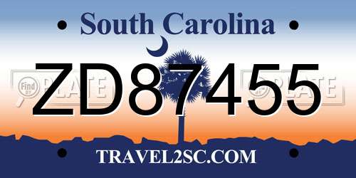 ZD87455 South Carolina License Plate