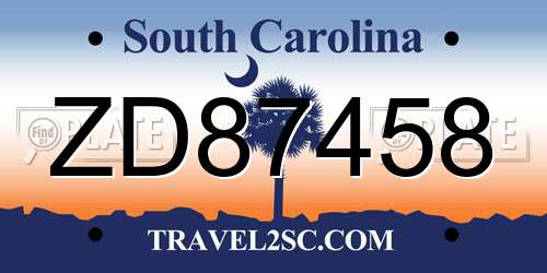 ZD87458 South Carolina License Plate