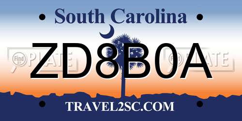 ZD8B0A South Carolina License Plate