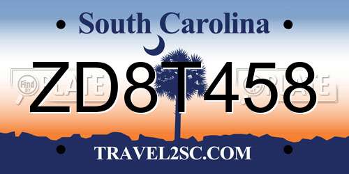 ZD8T458 South Carolina License Plate