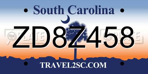 ZD8Z458 South Carolina License Plate