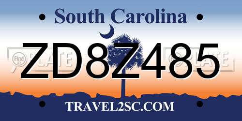ZD8Z485 South Carolina License Plate