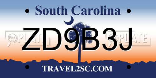 ZD9B3J South Carolina License Plate