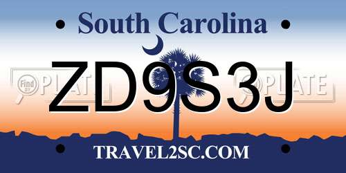 ZD9S3J South Carolina License Plate