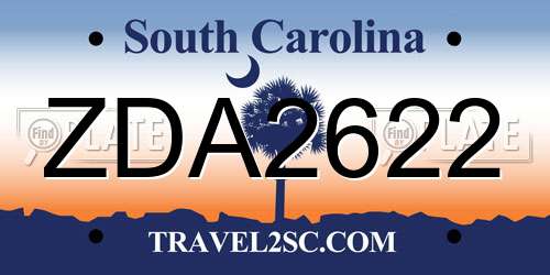 ZDA2622 South Carolina License Plate