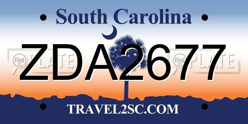 ZDA2677 South Carolina License Plate
