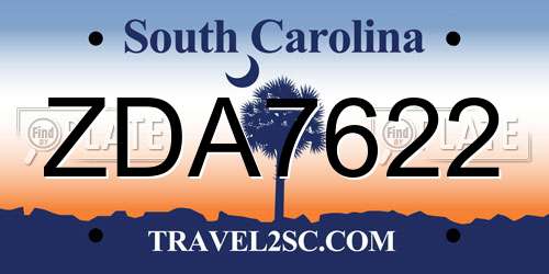 ZDA7622 South Carolina License Plate