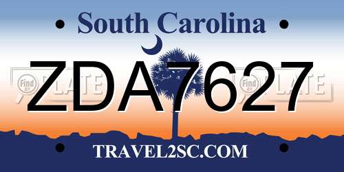 ZDA7627 South Carolina License Plate