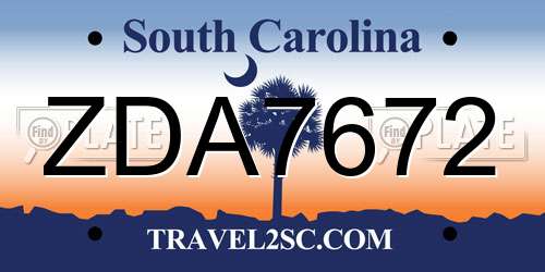 ZDA7672 South Carolina License Plate