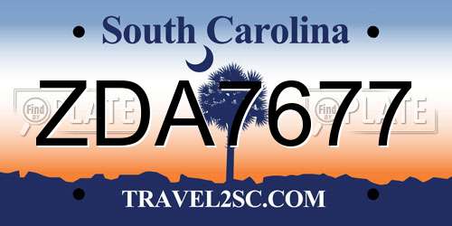 ZDA7677 South Carolina License Plate
