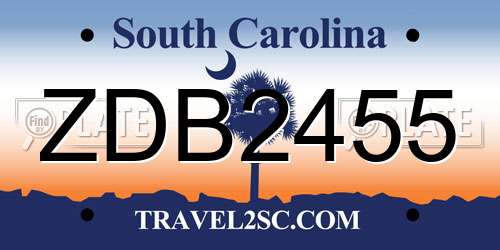 ZDB2455 South Carolina License Plate