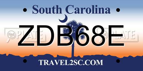ZDB68E South Carolina License Plate