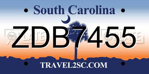 ZDB7455 South Carolina License Plate