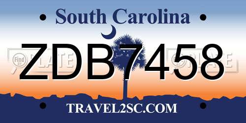 ZDB7458 South Carolina License Plate